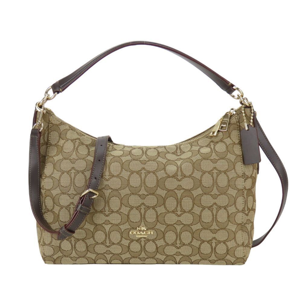 Coach Signature Shoulder Bag F58284, Canvas and Leather, Beige Brown, Crossbo...